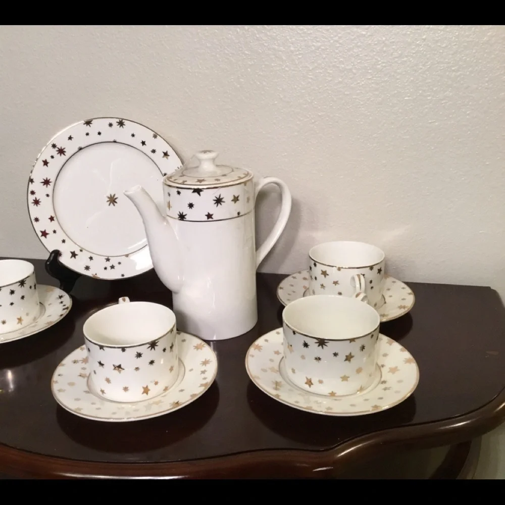 GALAXY FINE PORCELAIN CHINA BY SAKURA 14 KARAT TEA SET FOR 8 - Picture 4 of 11